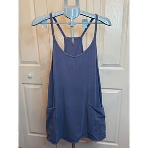 Free Movement Purple Racerback Tank Romper Pockets Zip Detail Women LARGE